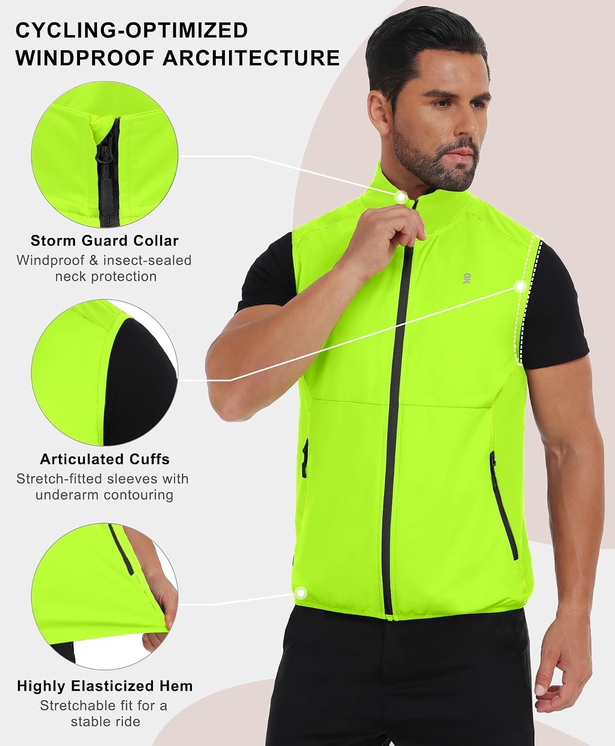 image:imageLittle Donkey Andy Mens Softshell Vest Lightweight Windproof Waterproof Windproof WaterResistant Shell 4Way Stretch Fabric Lightweight Softshell Vest Outdoor Running Cycling Golf Hiking TravelReflective Yellow