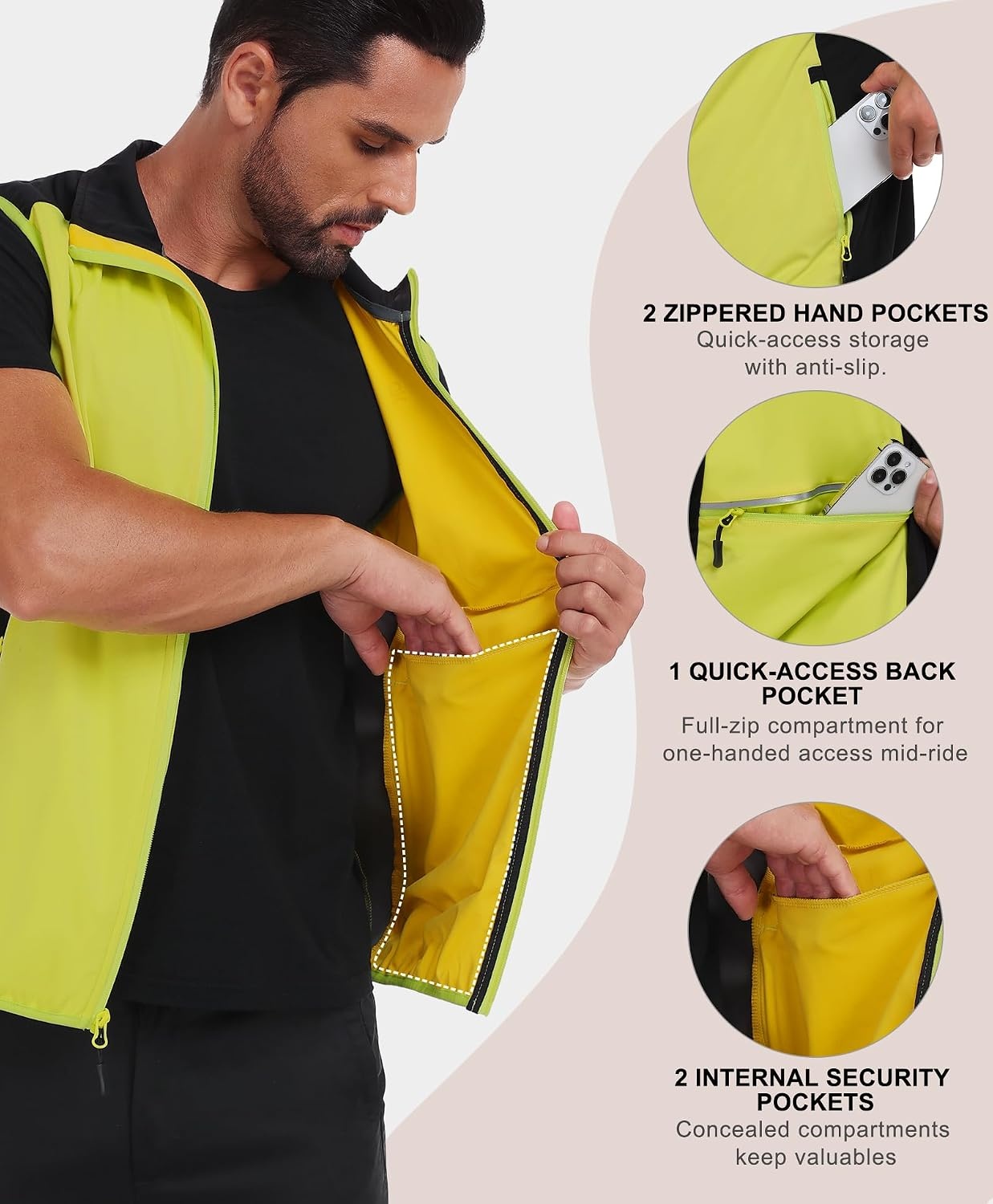 image:imageLittle Donkey Andy Mens Softshell Vest Lightweight Windproof Waterproof Windproof WaterResistant Shell 4Way Stretch Fabric Lightweight Softshell Vest Outdoor Running Cycling Golf Hiking TravelReflective Green