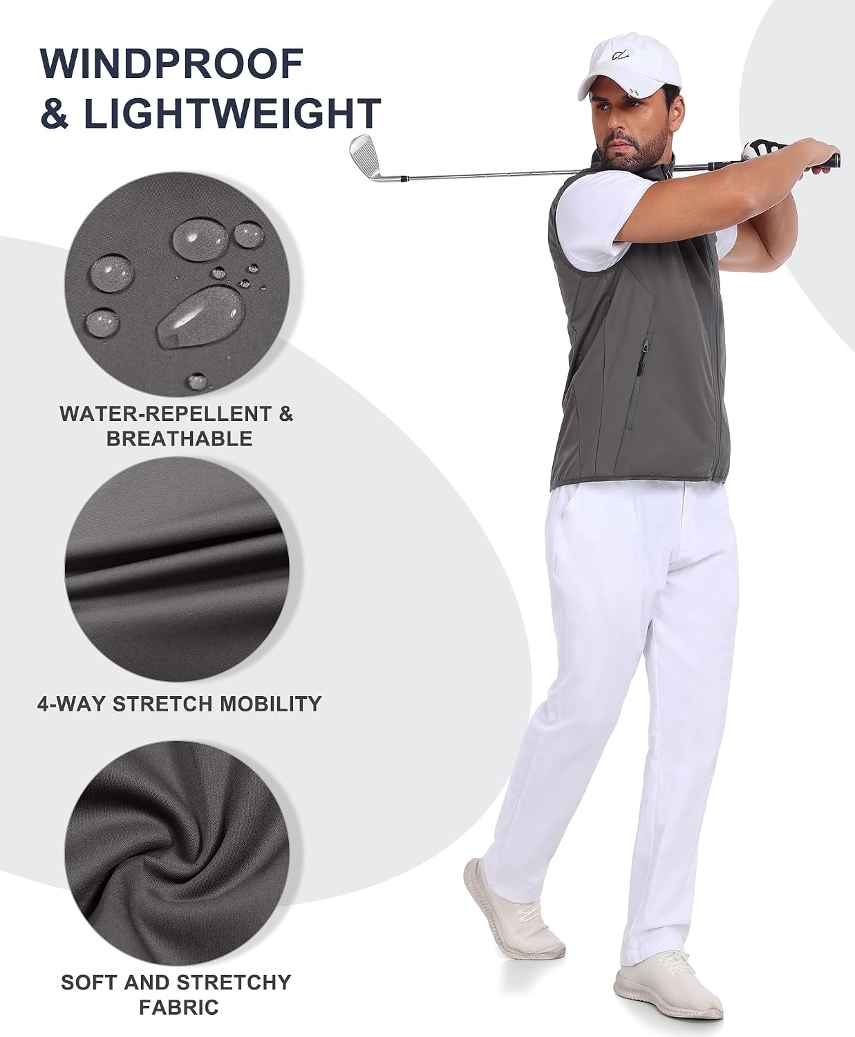 image:imageLittle Donkey Andy Mens Softshell Vest Lightweight Windproof Waterproof Windproof WaterResistant Shell 4Way Stretch Fabric Lightweight Softshell Vest Outdoor Running Cycling Golf Hiking TravelBasic Gray
