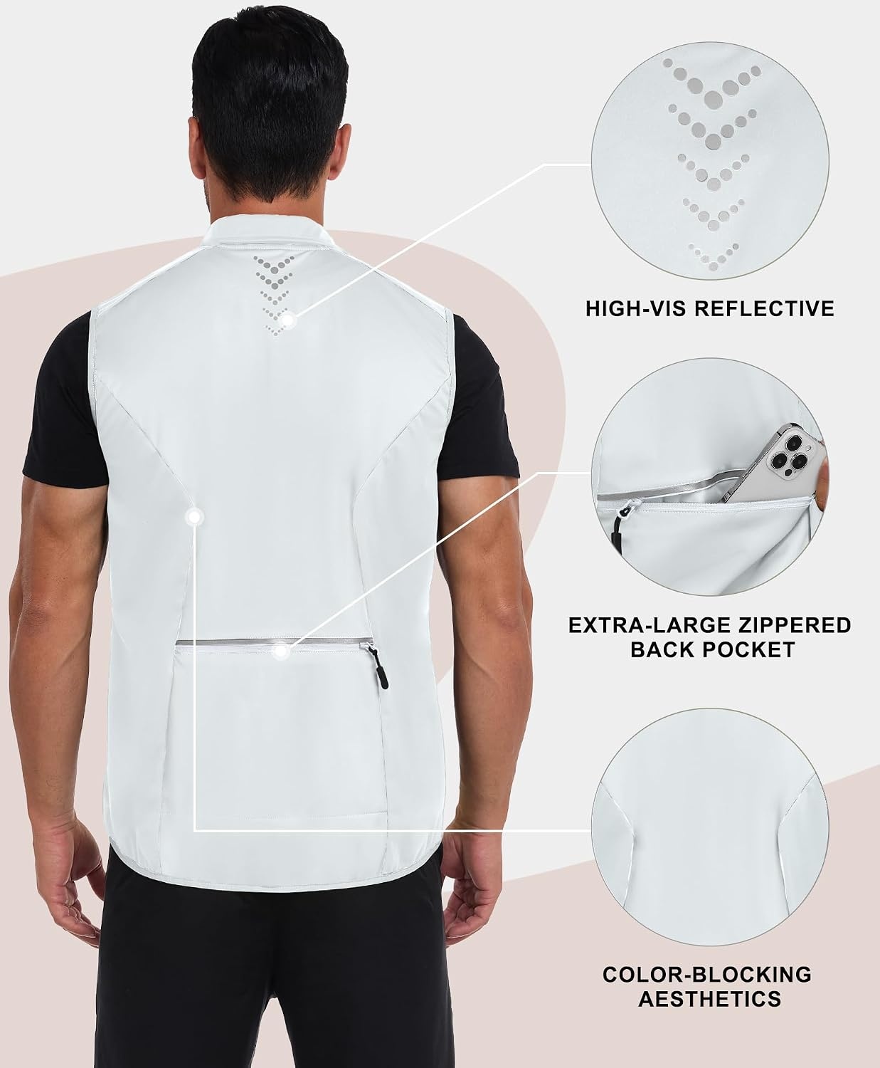 image:imageLittle Donkey Andy Mens Softshell Vest Lightweight Windproof Waterproof Windproof WaterResistant Shell 4Way Stretch Fabric Lightweight Softshell Vest Outdoor Running Cycling Golf Hiking TravelReflective White