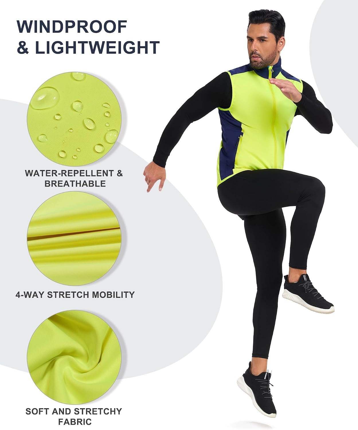 image:imageLittle Donkey Andy Mens Softshell Vest Lightweight Windproof Waterproof Windproof WaterResistant Shell 4Way Stretch Fabric Lightweight Softshell Vest Outdoor Running Cycling Golf Hiking TravelBasic Yellow