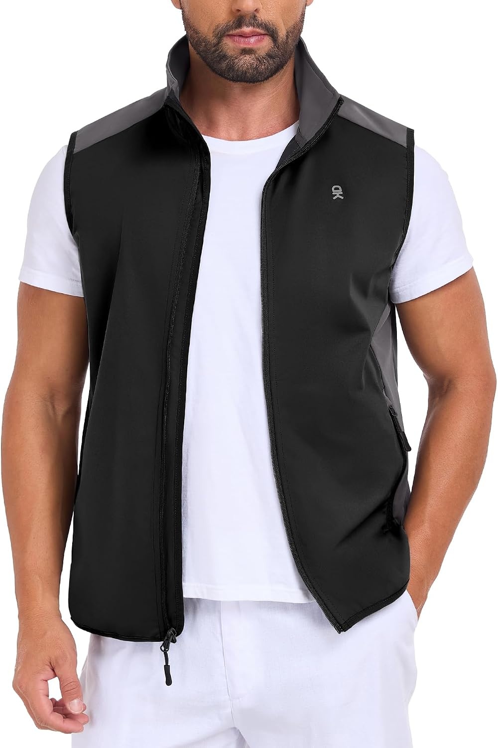 image:imageLittle Donkey Andy Mens Softshell Vest Lightweight Windproof Waterproof Windproof WaterResistant Shell 4Way Stretch Fabric Lightweight Softshell Vest Outdoor Running Cycling Golf Hiking TravelBasic Black Gray