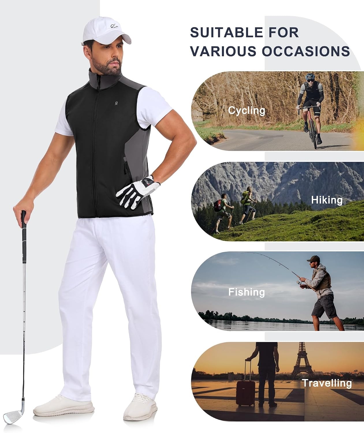image:imageLittle Donkey Andy Mens Softshell Vest Lightweight Windproof Waterproof Windproof WaterResistant Shell 4Way Stretch Fabric Lightweight Softshell Vest Outdoor Running Cycling Golf Hiking TravelBasic Black Gray