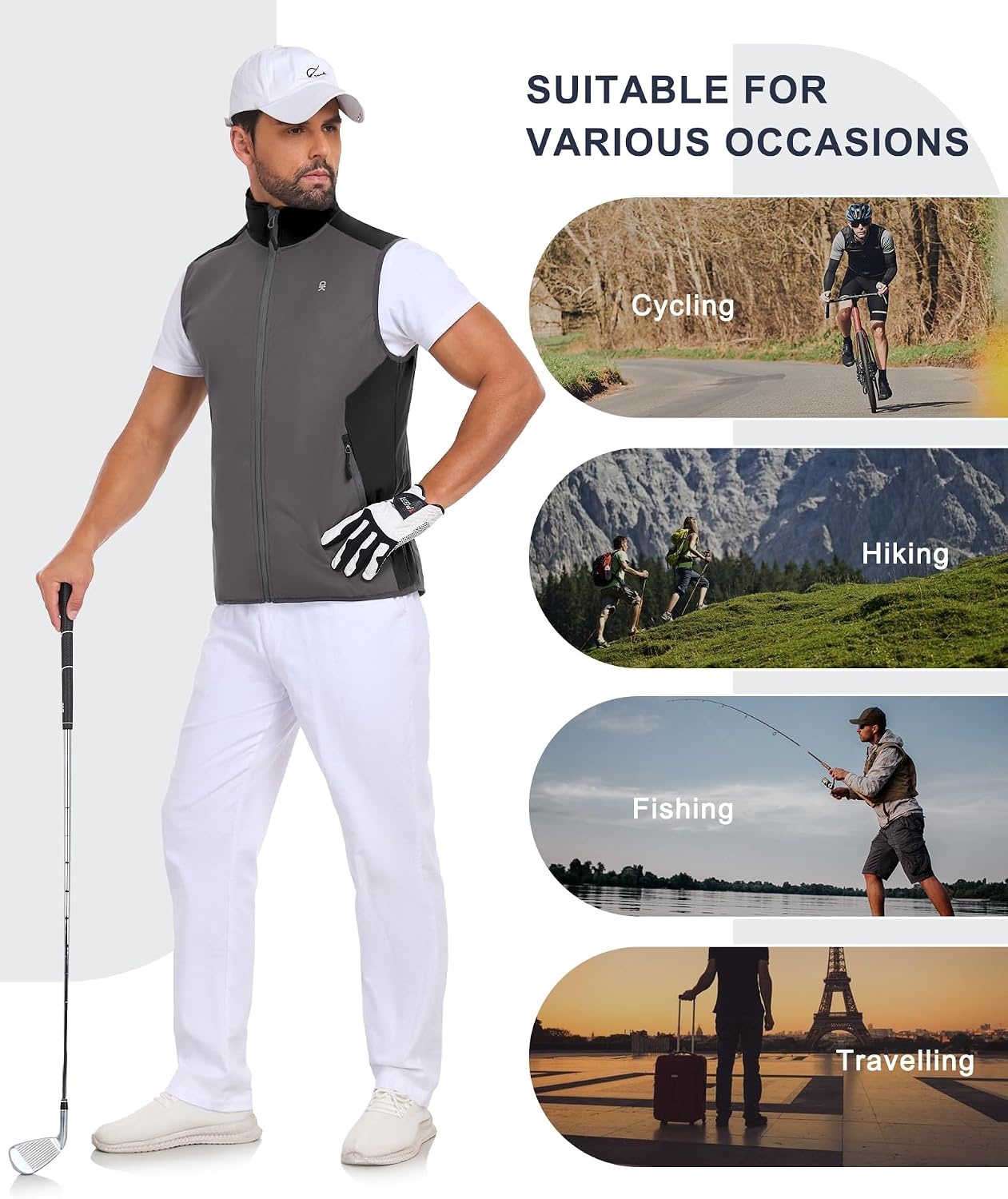 image:imageLittle Donkey Andy Mens Softshell Vest Lightweight Windproof Waterproof Windproof WaterResistant Shell 4Way Stretch Fabric Lightweight Softshell Vest Outdoor Running Cycling Golf Hiking TravelBasic Gray Black