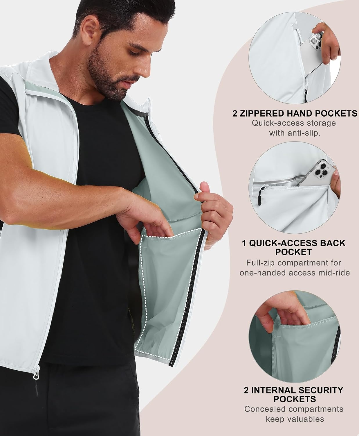 image:imageLittle Donkey Andy Mens Softshell Vest Lightweight Windproof Waterproof Windproof WaterResistant Shell 4Way Stretch Fabric Lightweight Softshell Vest Outdoor Running Cycling Golf Hiking TravelReflective White