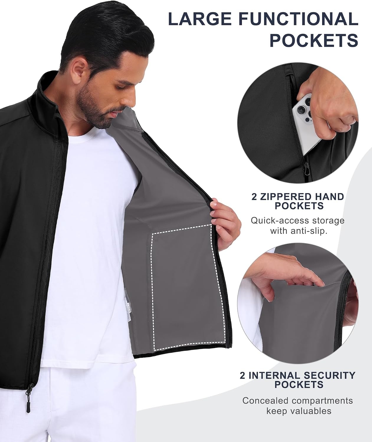 image:imageLittle Donkey Andy Mens Softshell Vest Lightweight Windproof Waterproof Windproof WaterResistant Shell 4Way Stretch Fabric Lightweight Softshell Vest Outdoor Running Cycling Golf Hiking TravelBasic Black