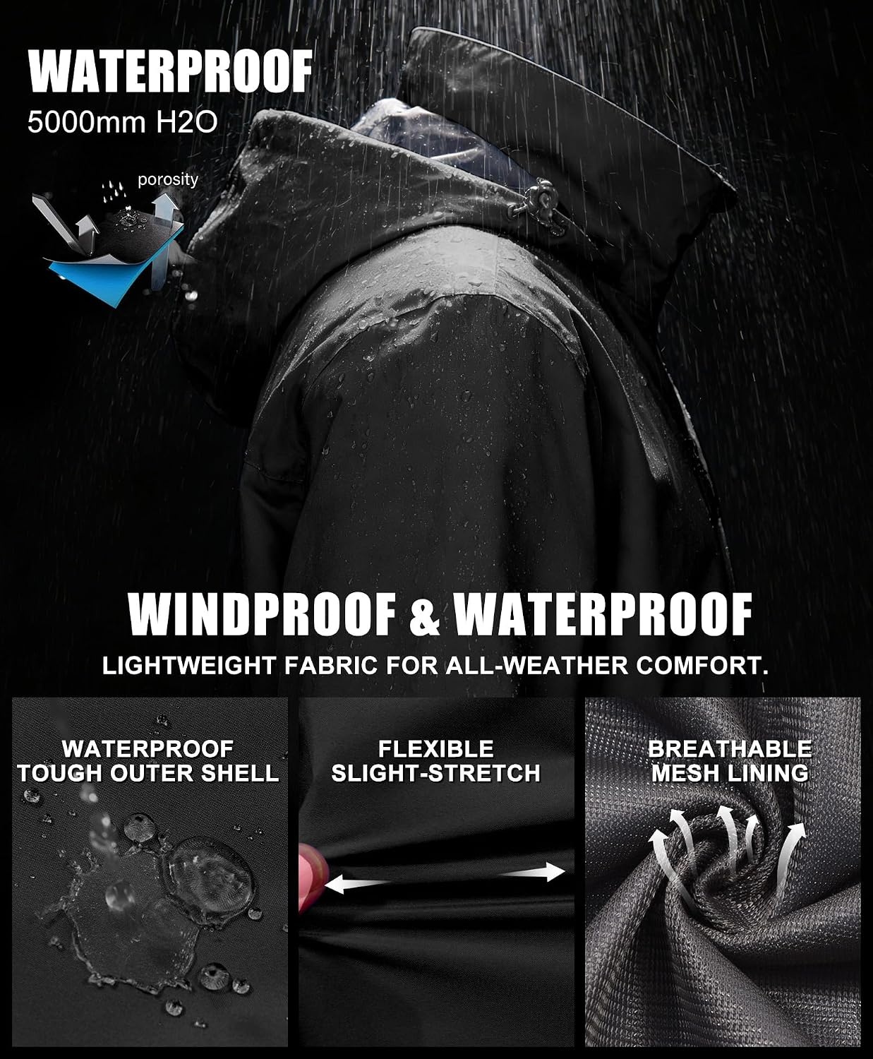 image:imageLittle Donkey Andy Womens Rain Jacket Packable Waterproof Raincoat HoodedBlack