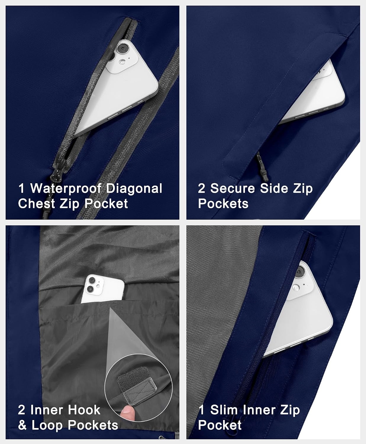 image:imageLittle Donkey Andy Womens Rain Jacket Packable Waterproof Raincoat HoodedDark Blue