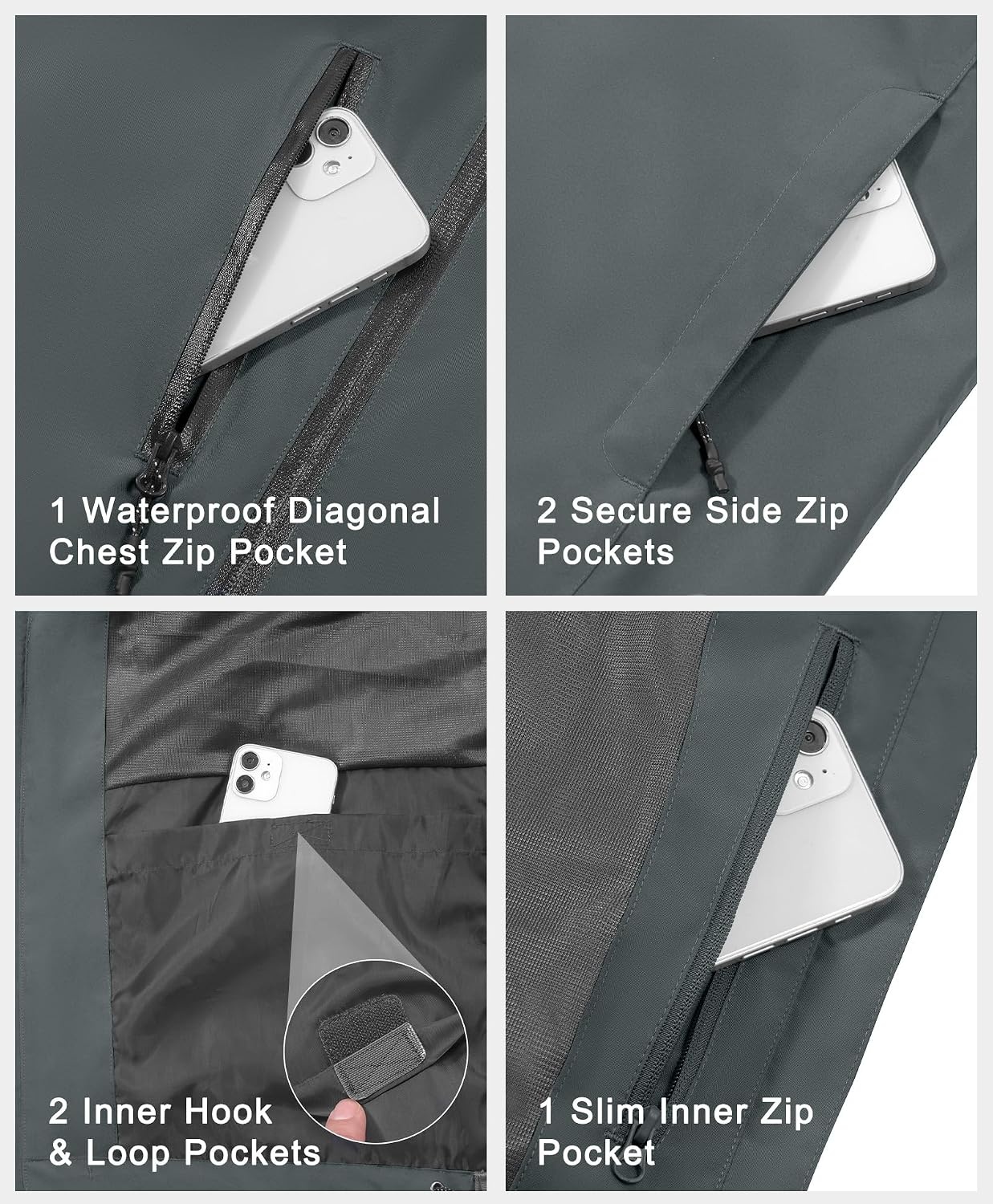 image:imageLittle Donkey Andy Womens Rain Jacket Packable Waterproof Raincoat HoodedGrey