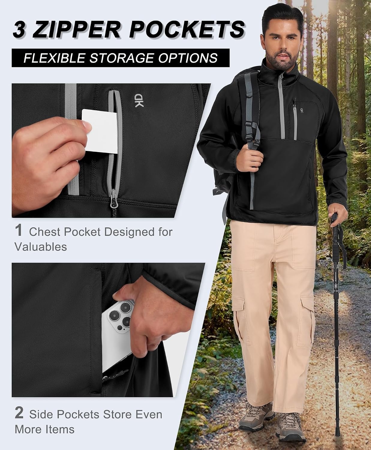 image:imageLittle Donkey Andy Mens Golf Pullover Windbreaker Quarter Zip Golf JacketBlack