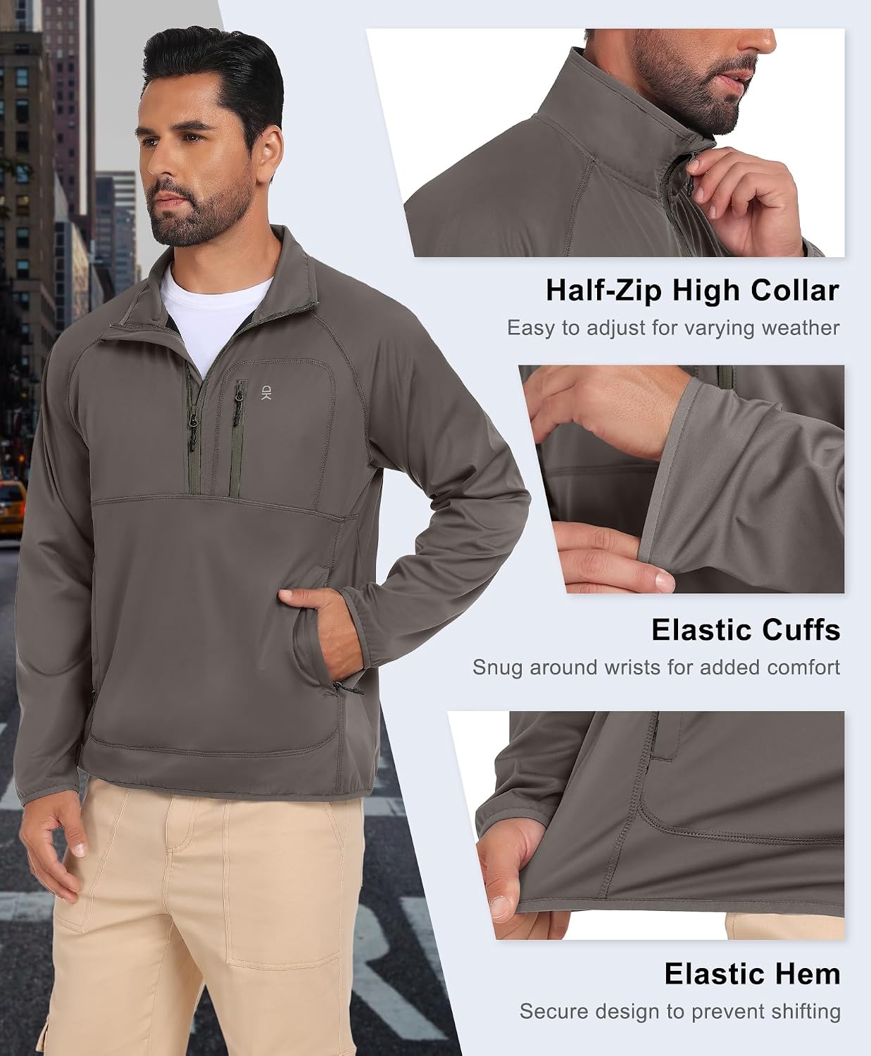 image:imageLittle Donkey Andy Mens Golf Pullover Windbreaker Quarter Zip Golf JacketLight Brown