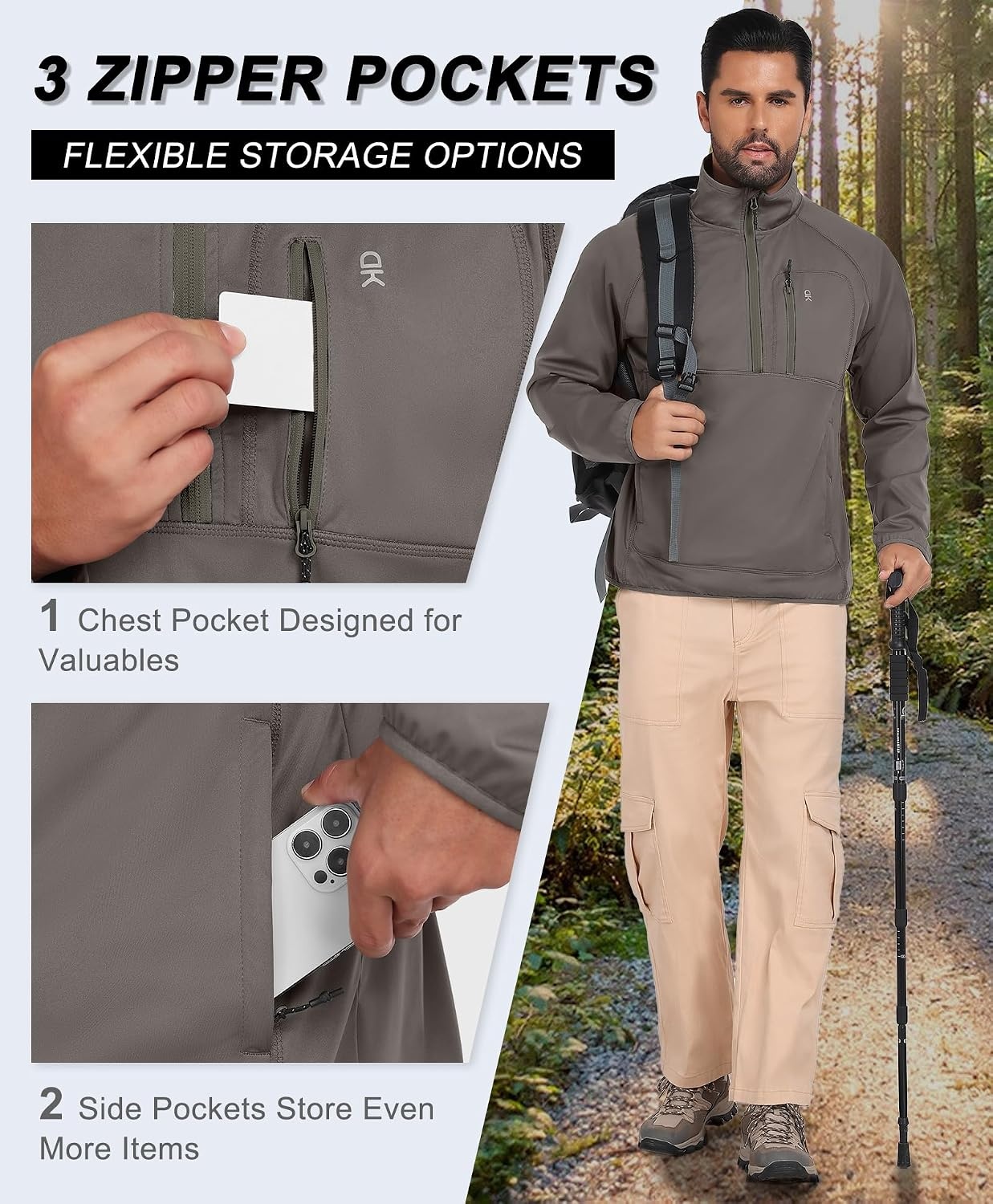 image:imageLittle Donkey Andy Mens Golf Pullover Windbreaker Quarter Zip Golf JacketLight Brown