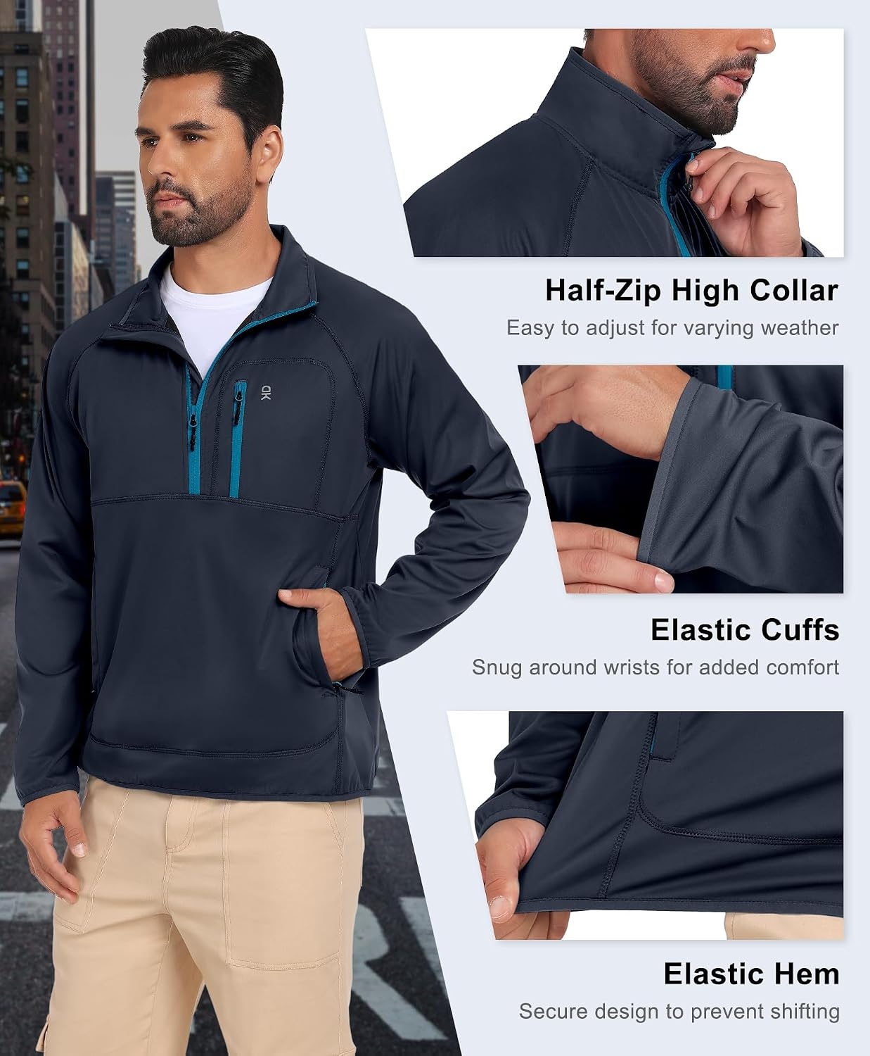 image:imageLittle Donkey Andy Mens Golf Pullover Windbreaker Quarter Zip Golf JacketNavy Blue