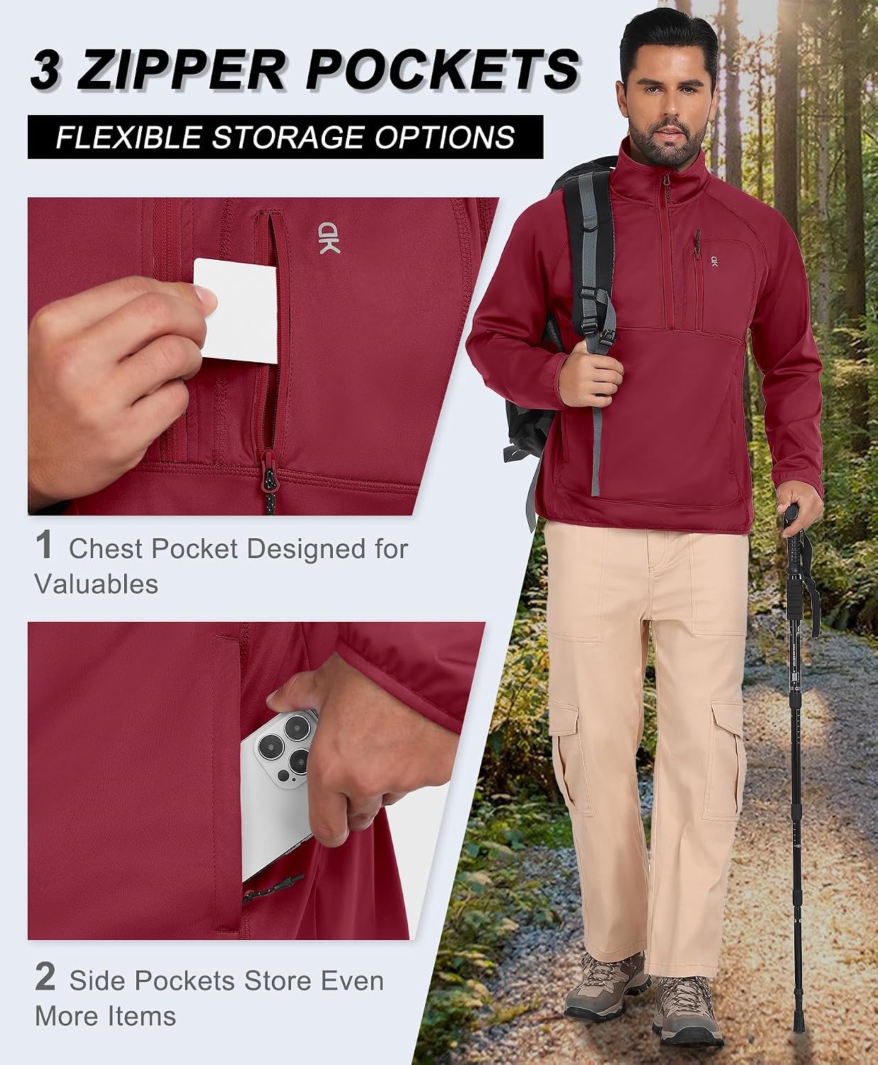 image:imageLittle Donkey Andy Mens Golf Pullover Windbreaker Quarter Zip Golf JacketRed