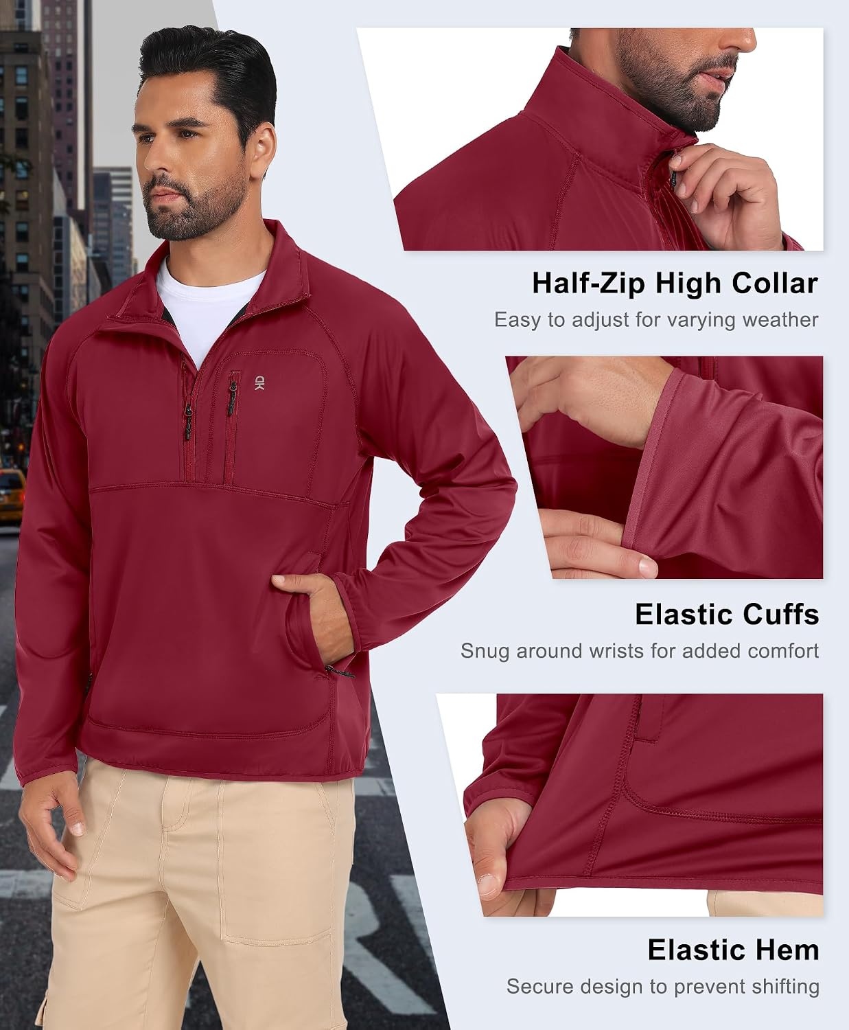 image:imageLittle Donkey Andy Mens Golf Pullover Windbreaker Quarter Zip Golf JacketRed