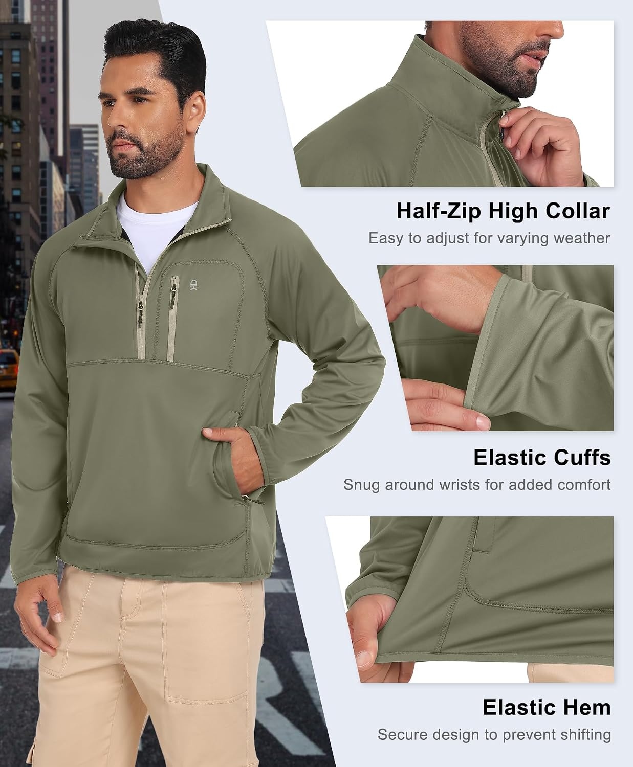 image:imageLittle Donkey Andy Mens Golf Pullover Windbreaker Quarter Zip Golf JacketSage Green