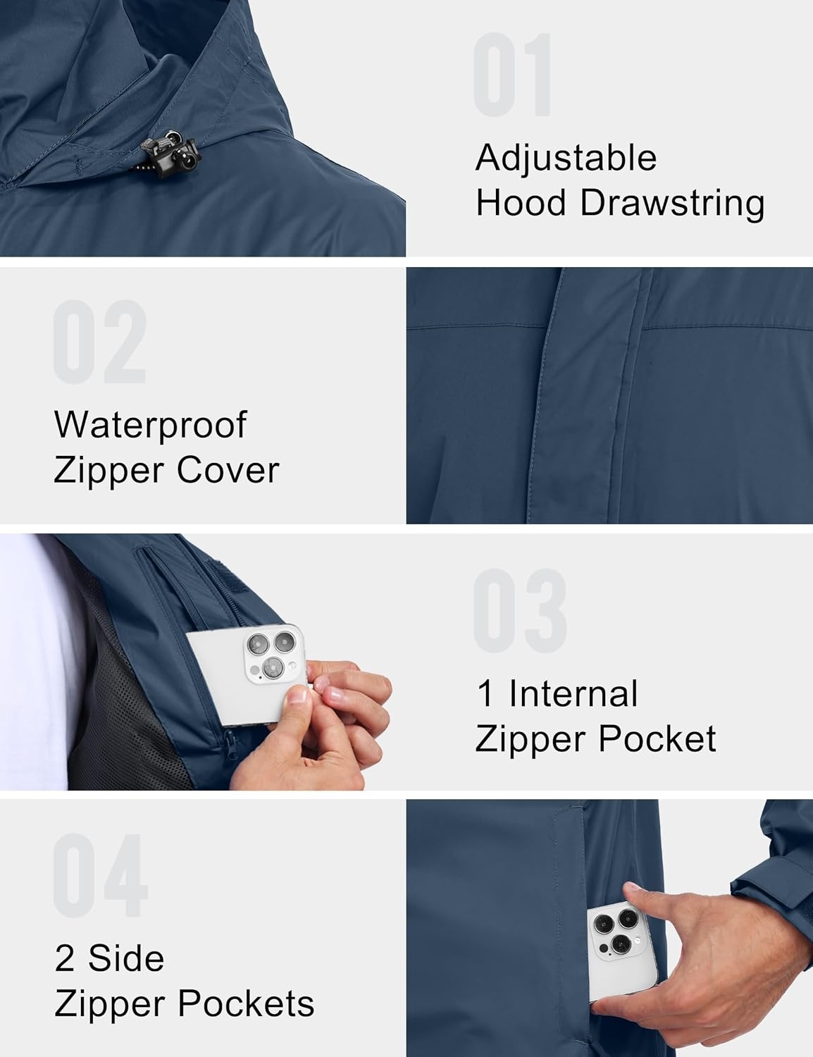 image:imageLittle Donkey Andy Mens Waterproof Rain Jacket Outdoor Raincoat for HikingA12black Blue