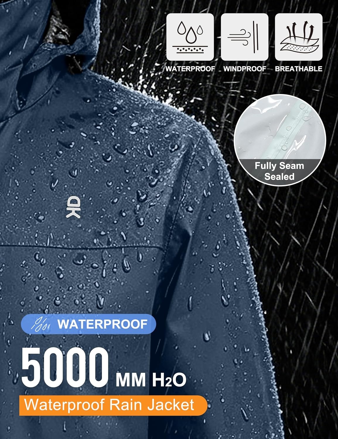 image:imageLittle Donkey Andy Mens Waterproof Rain Jacket Outdoor Raincoat for HikingA12black Blue