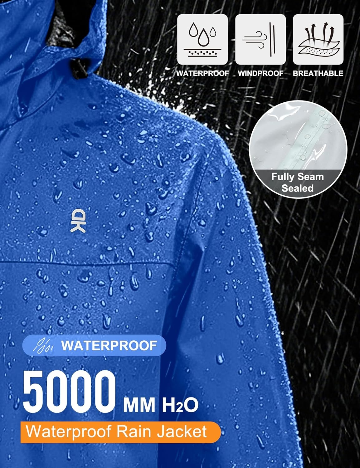 image:imageLittle Donkey Andy Mens Waterproof Rain Jacket Outdoor Raincoat for HikingA16dark Blue