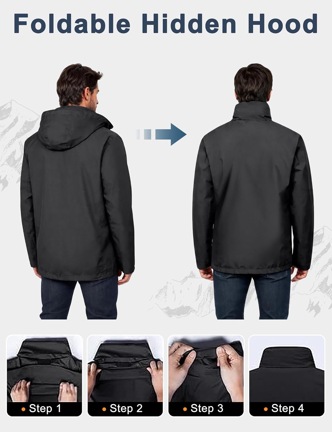 image:imageLittle Donkey Andy Mens Waterproof Rain Jacket Outdoor Raincoat for HikingA1black