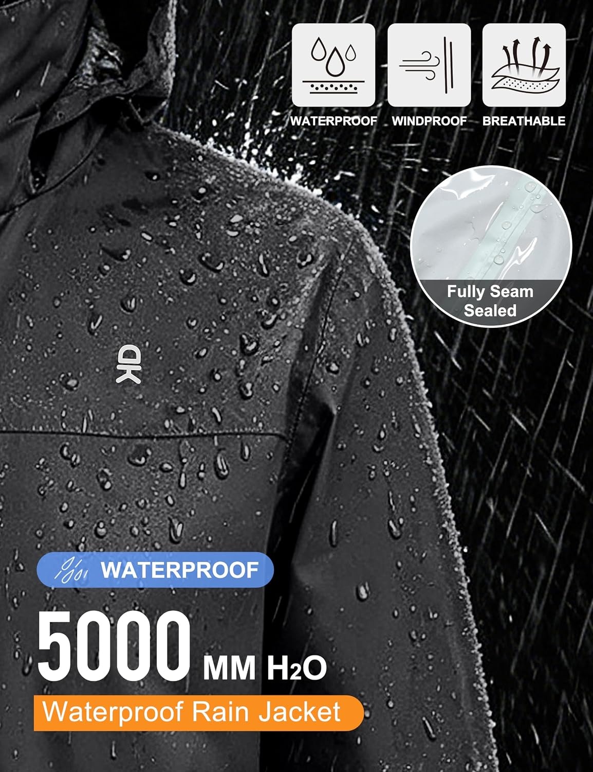 image:imageLittle Donkey Andy Mens Waterproof Rain Jacket Outdoor Raincoat for HikingA1black