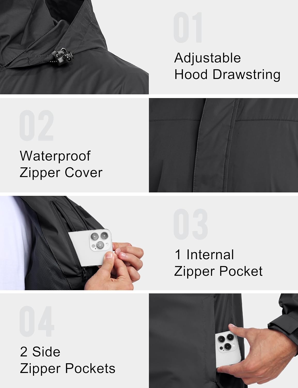 image:imageLittle Donkey Andy Mens Waterproof Rain Jacket Outdoor Raincoat for HikingA1black