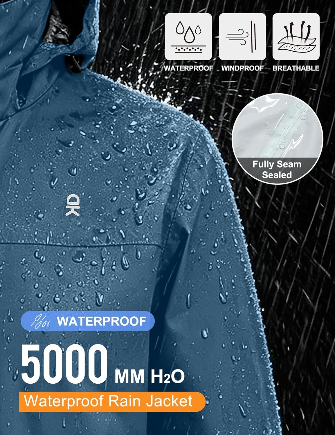 image:imageLittle Donkey Andy Mens Waterproof Rain Jacket Outdoor Raincoat for HikingA2blue Mirage