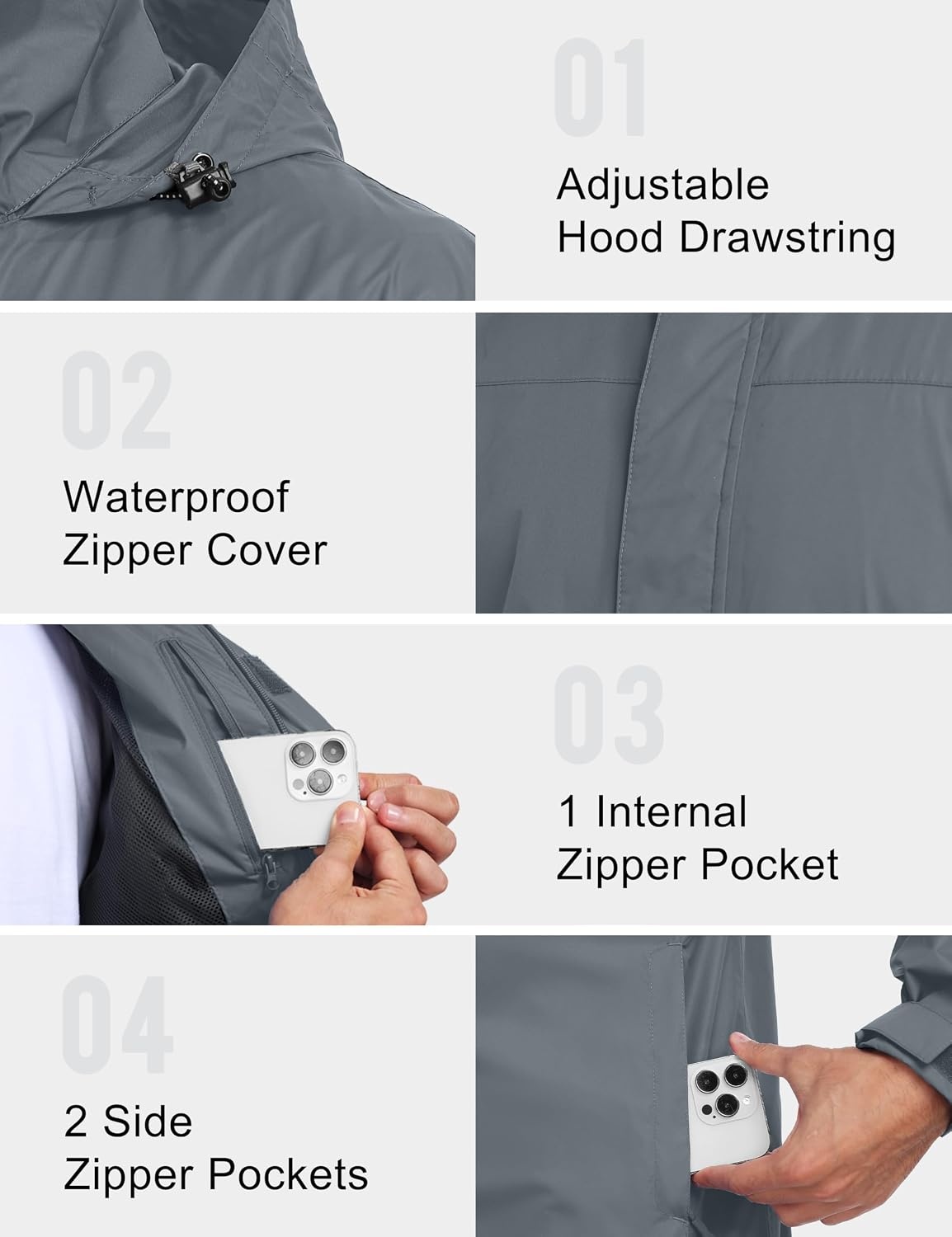 image:imageLittle Donkey Andy Mens Waterproof Rain Jacket Outdoor Raincoat for HikingA3gray