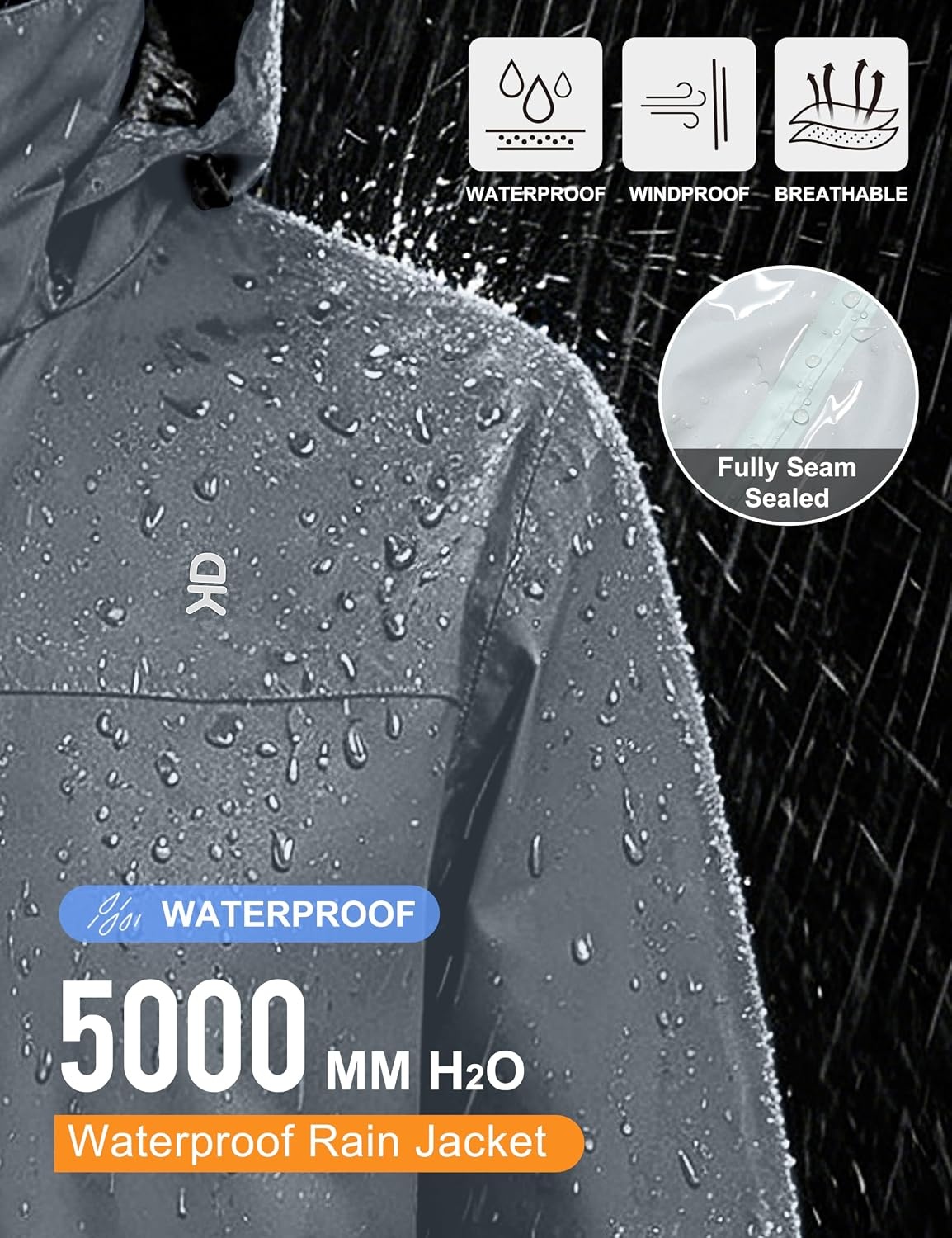 image:imageLittle Donkey Andy Mens Waterproof Rain Jacket Outdoor Raincoat for HikingA3gray