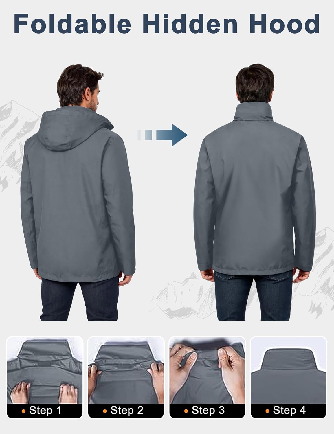 image:imageLittle Donkey Andy Mens Waterproof Rain Jacket Outdoor Raincoat for HikingA3gray