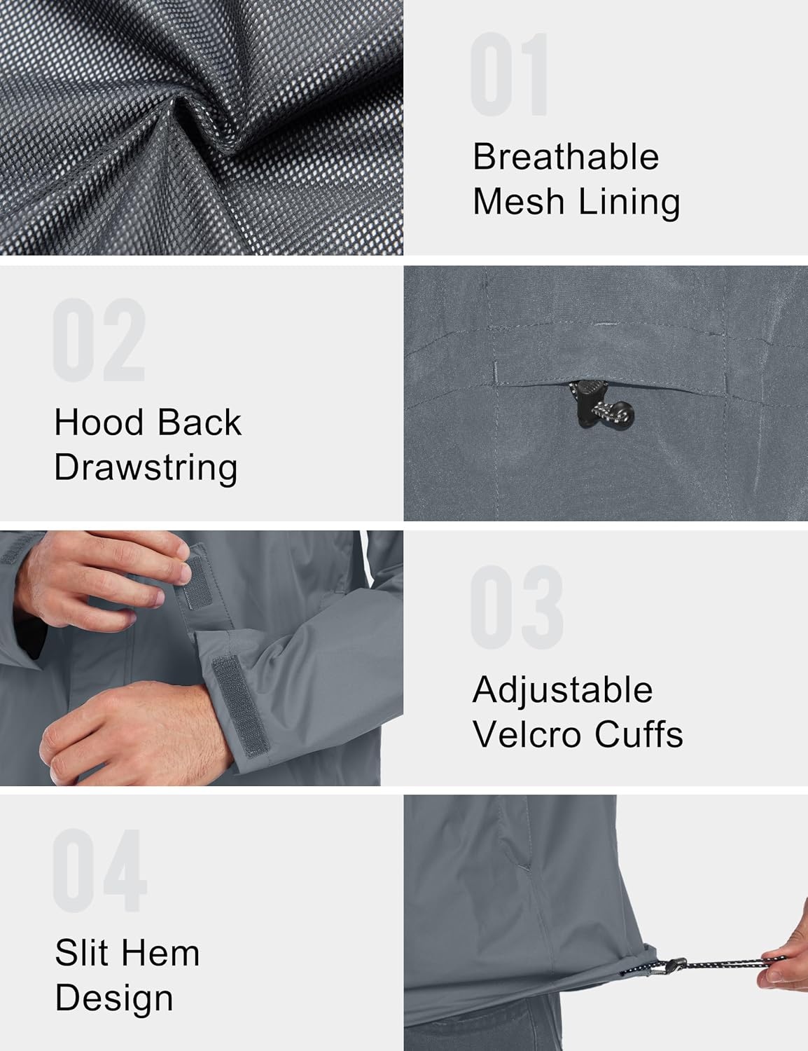 image:imageLittle Donkey Andy Mens Waterproof Rain Jacket Outdoor Raincoat for HikingA3gray