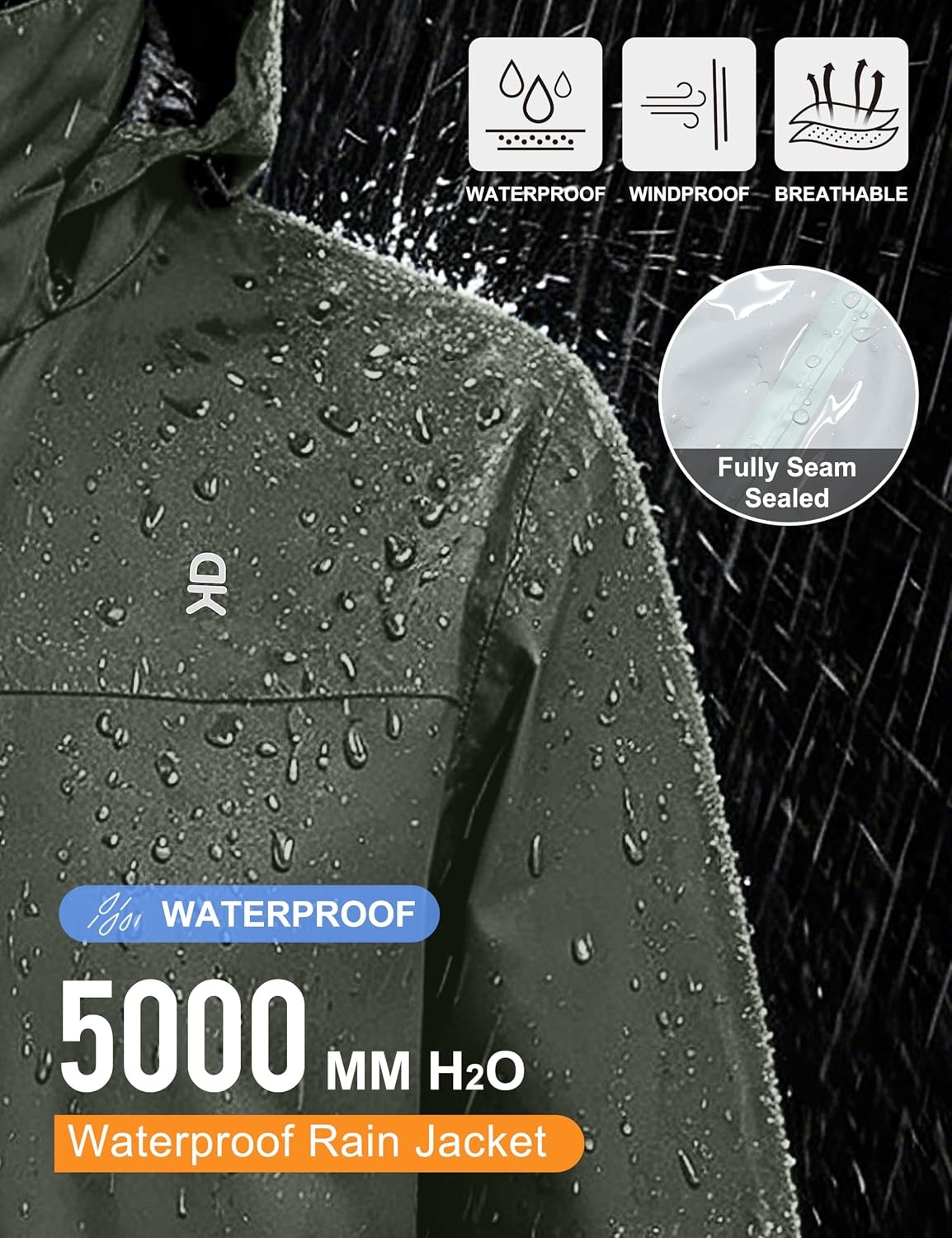 image:imageLittle Donkey Andy Mens Waterproof Rain Jacket Outdoor Raincoat for HikingA5military Olive