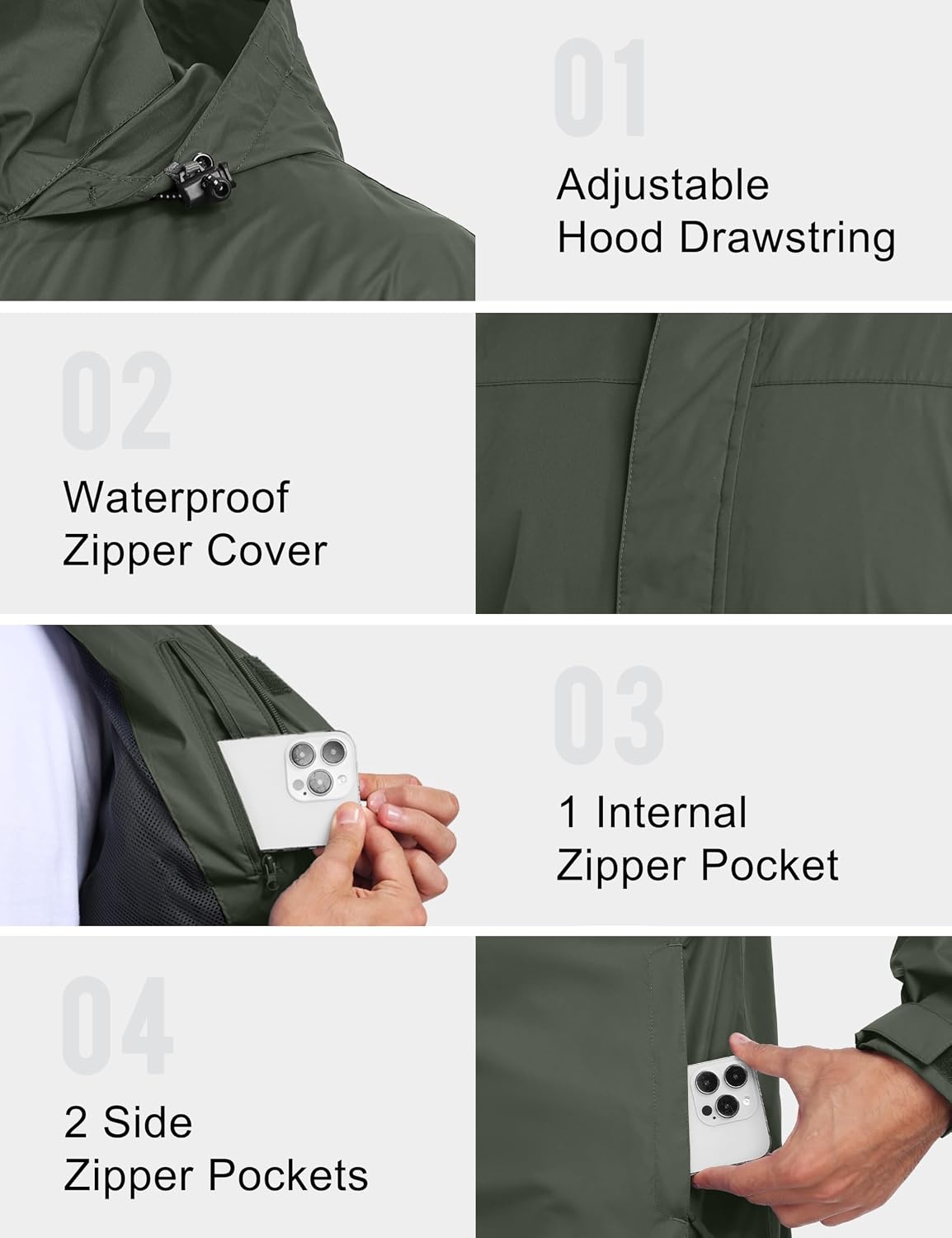 image:imageLittle Donkey Andy Mens Waterproof Rain Jacket Outdoor Raincoat for HikingA5military Olive
