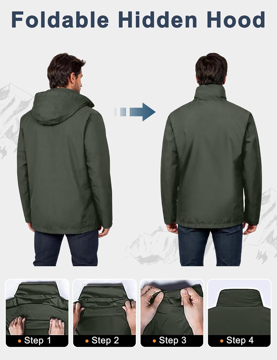 image:imageLittle Donkey Andy Mens Waterproof Rain Jacket Outdoor Raincoat for HikingA5military Olive