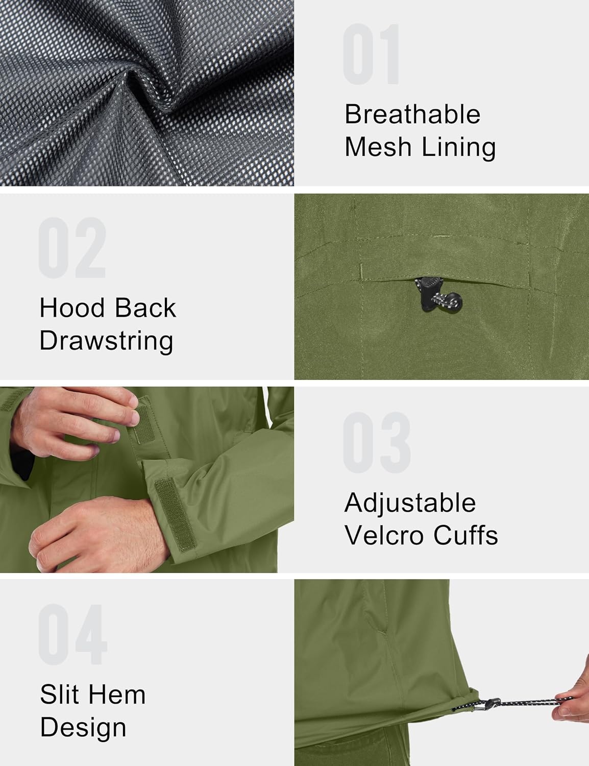 image:imageLittle Donkey Andy Mens Waterproof Rain Jacket Outdoor Raincoat for HikingA7olive