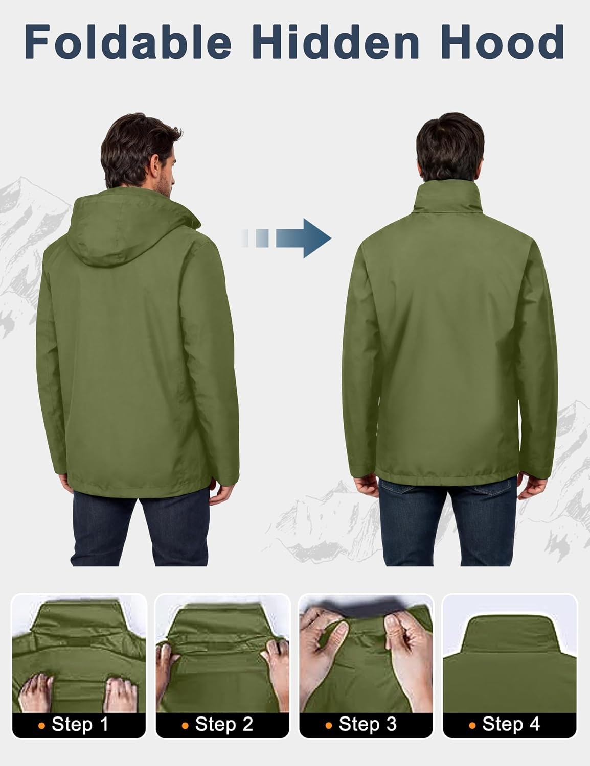 image:imageLittle Donkey Andy Mens Waterproof Rain Jacket Outdoor Raincoat for HikingA7olive