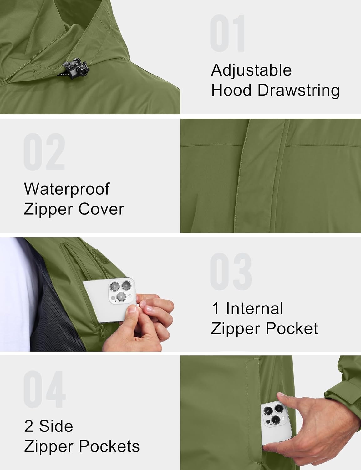 image:imageLittle Donkey Andy Mens Waterproof Rain Jacket Outdoor Raincoat for HikingA7olive