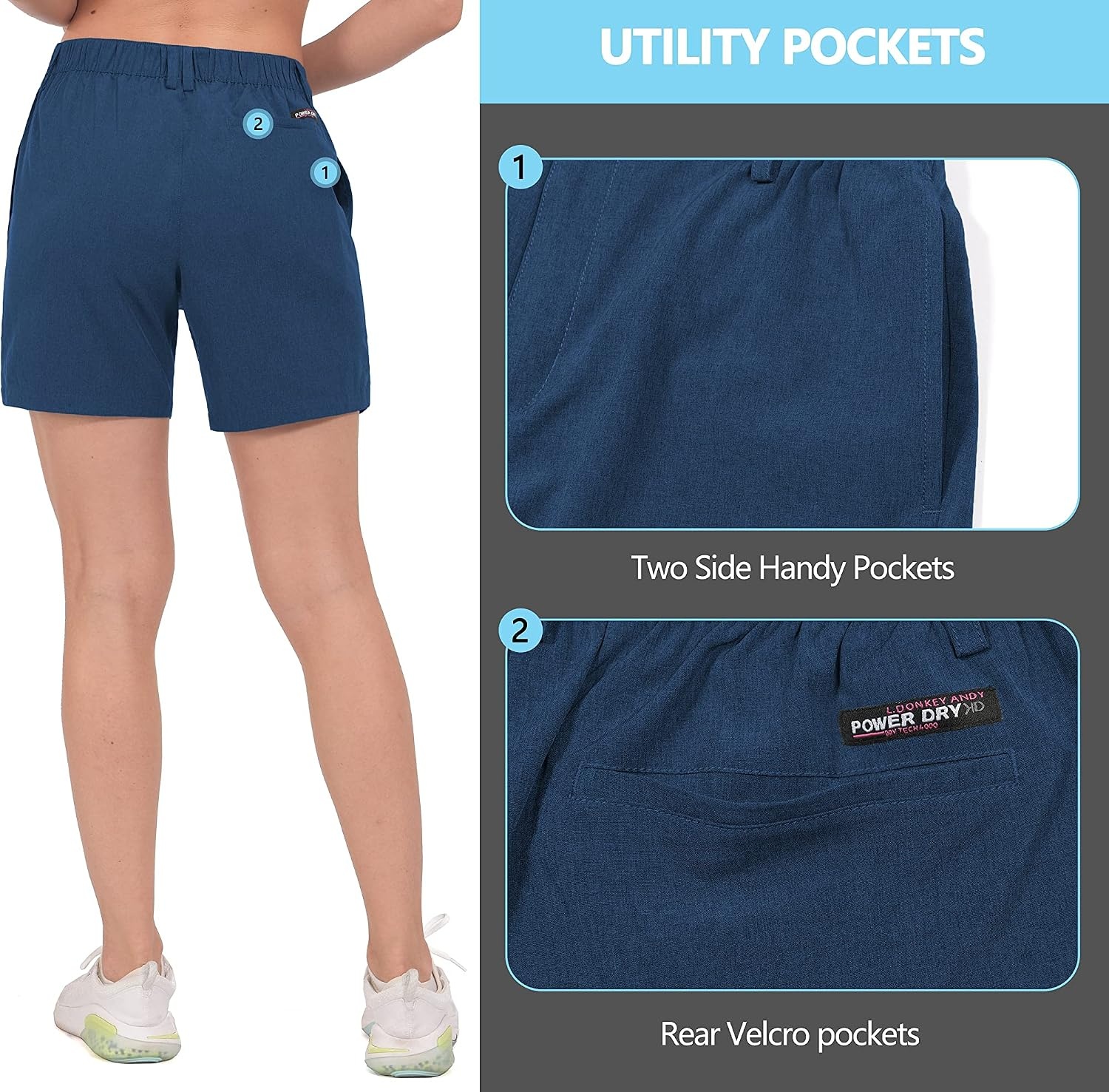 image:imageLittle Donkey Andy Womens Bermuda Quick Dry Lightweight Stretch Shorts Golf Hiking TravelDark Blue Heather