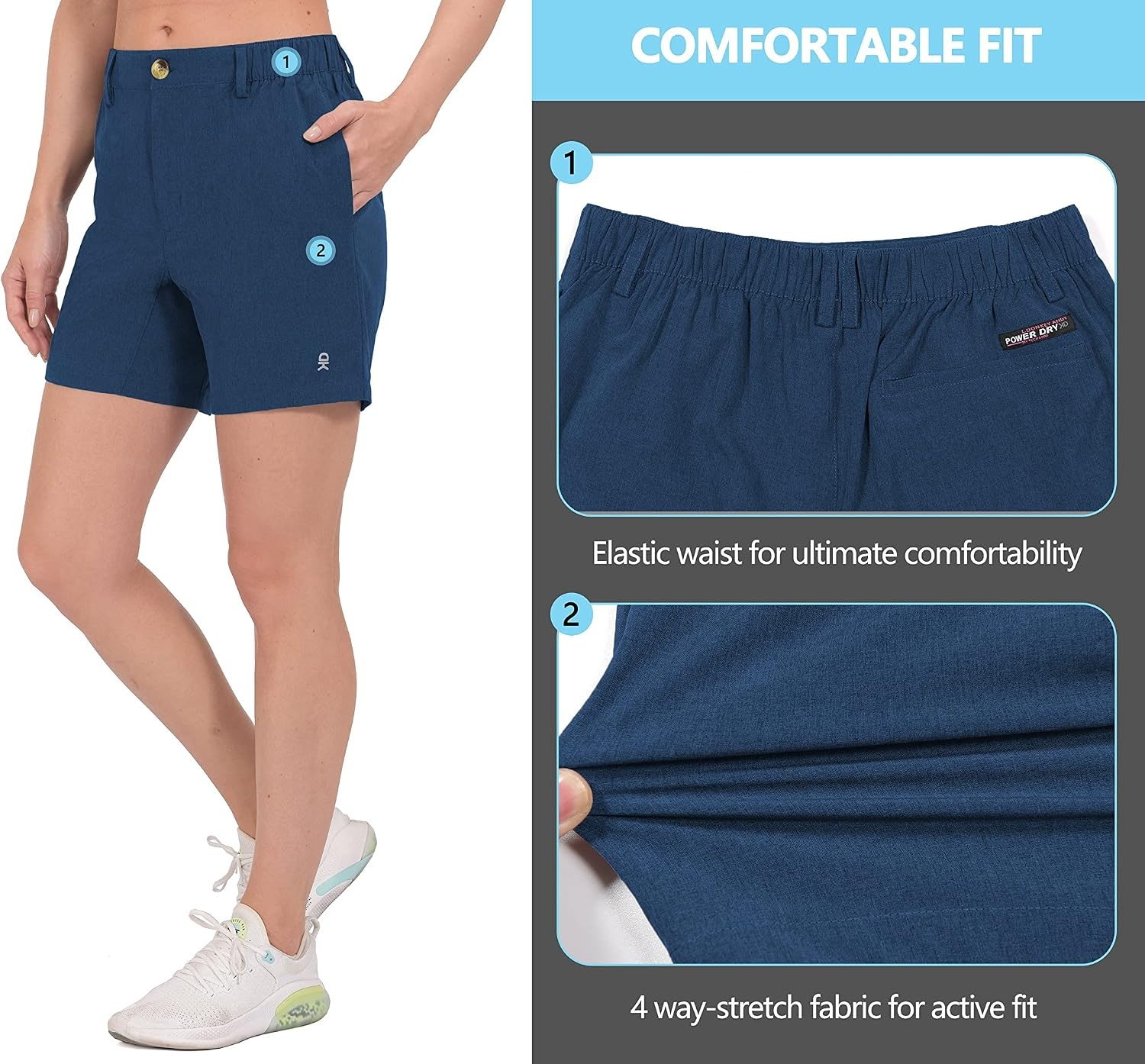 image:imageLittle Donkey Andy Womens Bermuda Quick Dry Lightweight Stretch Shorts Golf Hiking TravelDark Blue Heather