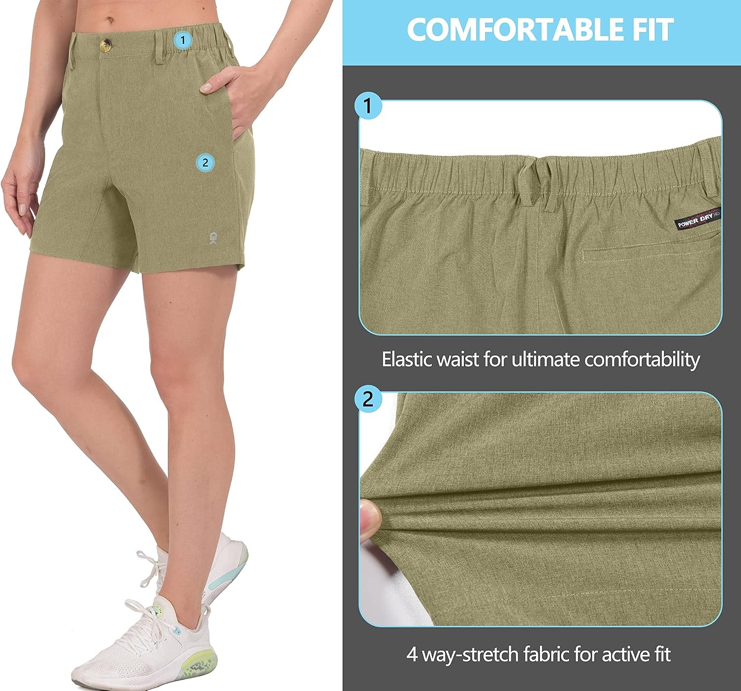 image:imageLittle Donkey Andy Womens Bermuda Quick Dry Lightweight Stretch Shorts Golf Hiking TravelOliver Green Heather