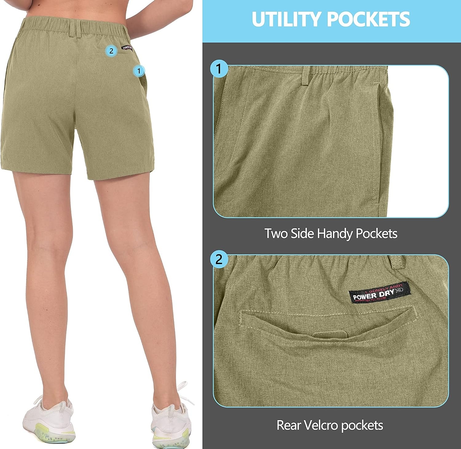 image:imageLittle Donkey Andy Womens Bermuda Quick Dry Lightweight Stretch Shorts Golf Hiking TravelOliver Green Heather