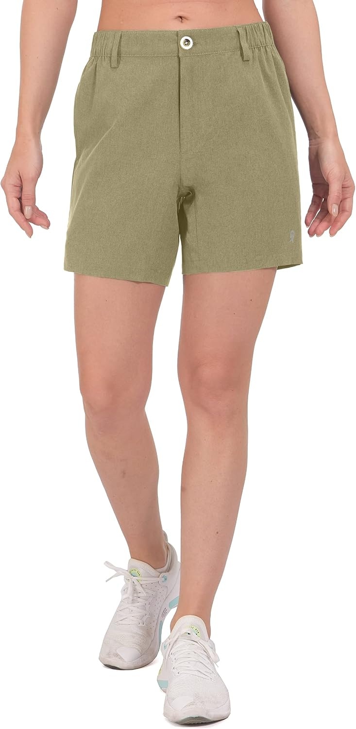 image:imageLittle Donkey Andy Womens Bermuda Quick Dry Lightweight Stretch Shorts Golf Hiking TravelOliver Green Heather