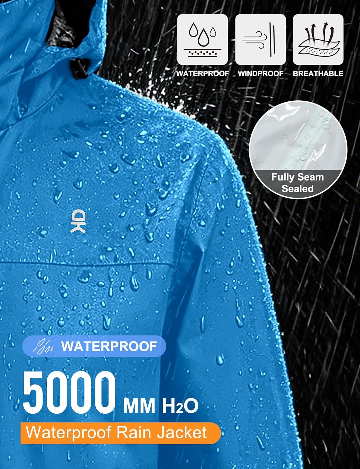 image:imageLittle Donkey Andy Mens Waterproof Rain Jacket Outdoor Raincoat for HikingA11seaport