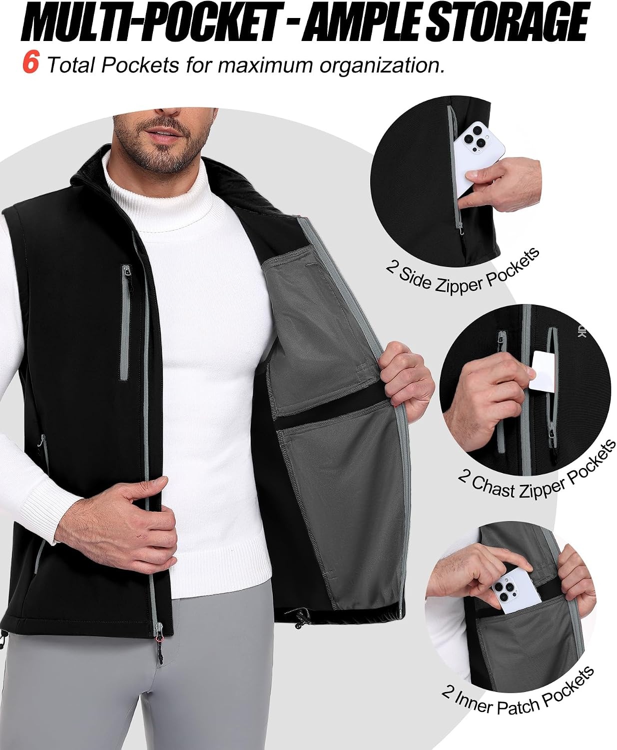 image:imageLittle Donkey Andy Mens Fleece Softshell Vest With Multi PocketsBlack