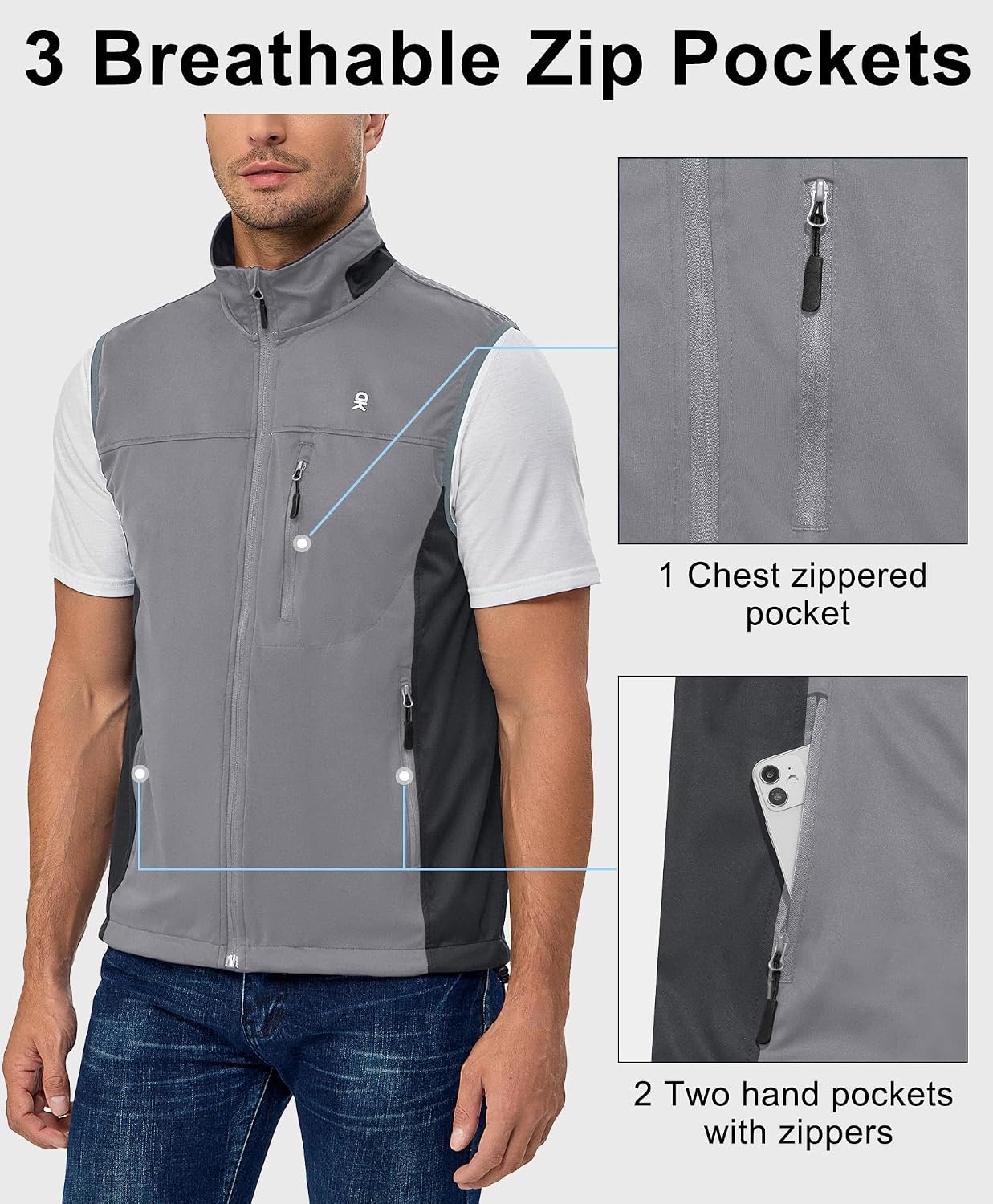 image:imageLittle Donkey Andy Mens Softshell Vest Lightweight Windproof Running GolfGrey