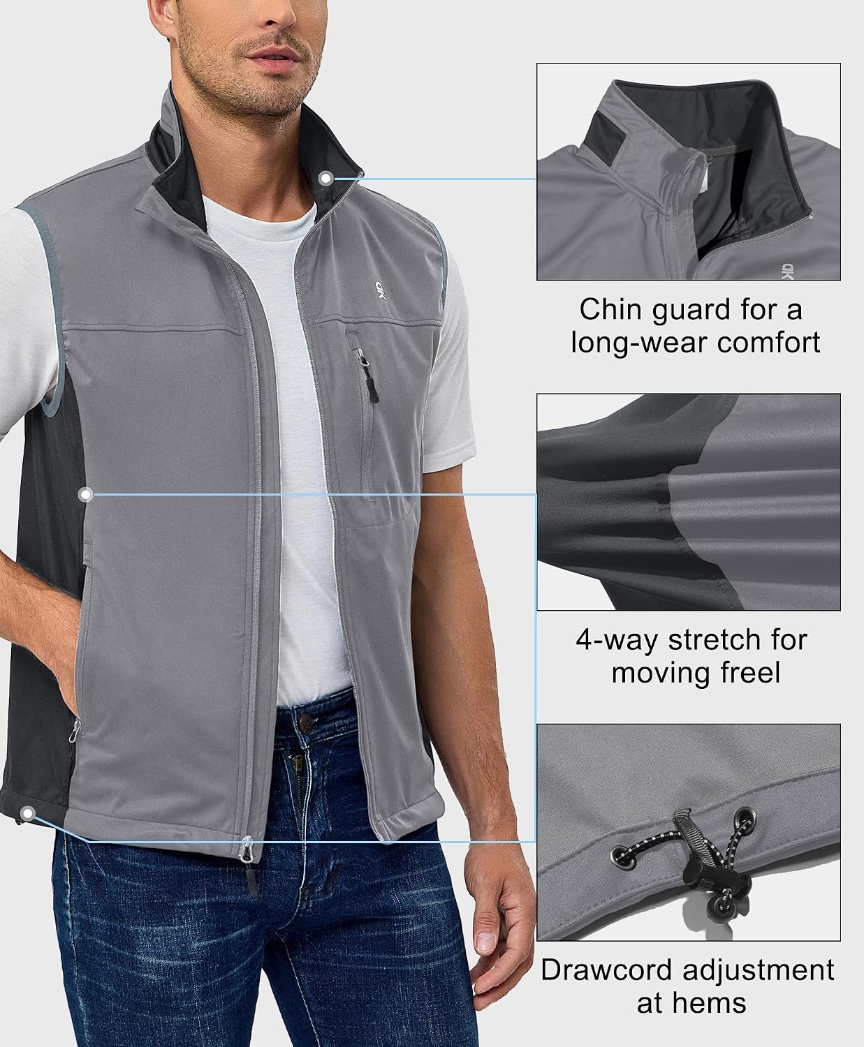 image:imageLittle Donkey Andy Mens Softshell Vest Lightweight Windproof Running GolfGrey