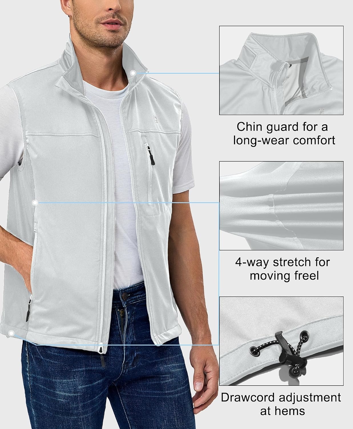image:imageLittle Donkey Andy Mens Softshell Vest Lightweight Windproof Running GolfWhite