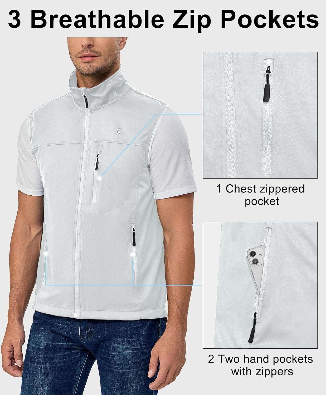 image:imageLittle Donkey Andy Mens Softshell Vest Lightweight Windproof Running GolfWhite