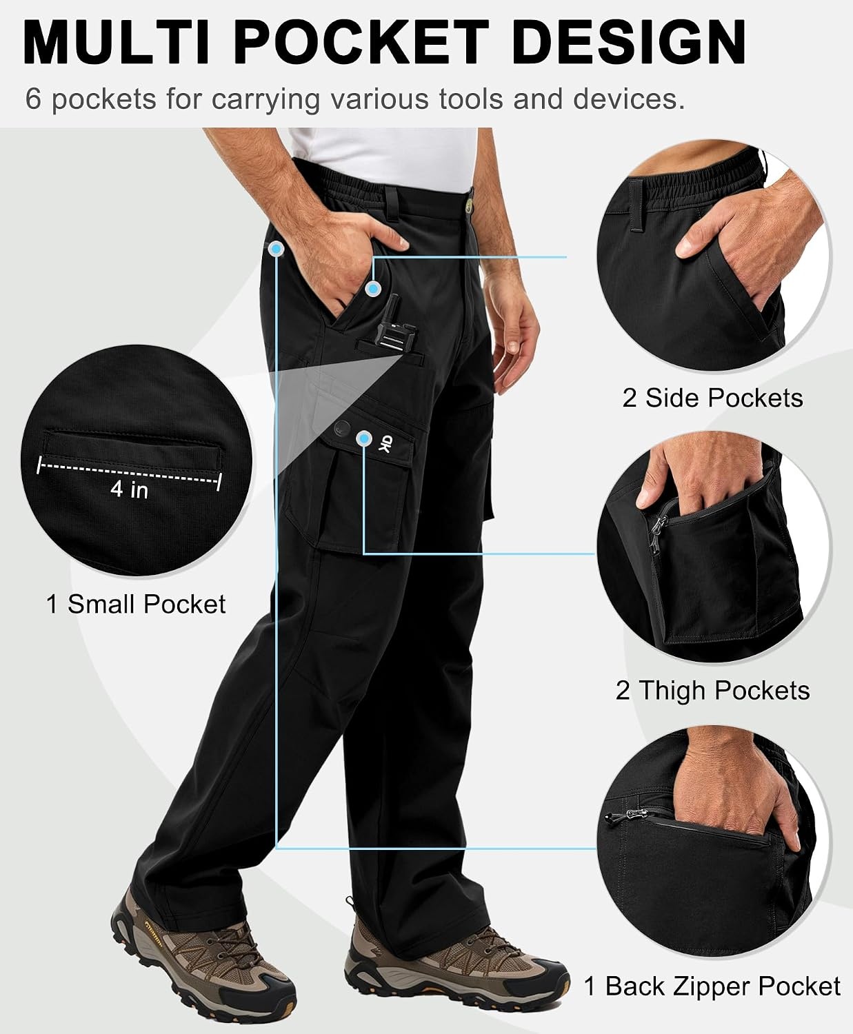 image:imageLittle Donkey Andy Mens Windproof Elasticity Hiking PantsBlack