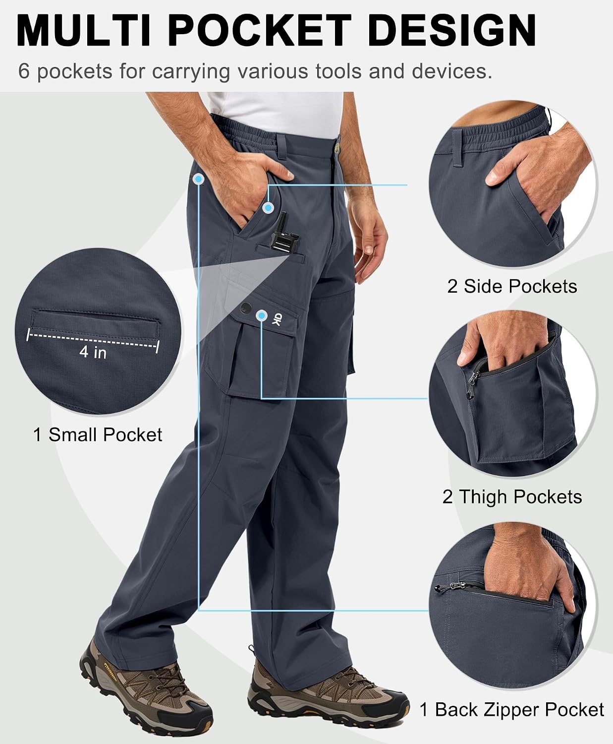 image:imageLittle Donkey Andy Mens Windproof Elasticity Hiking PantsSteel Gray